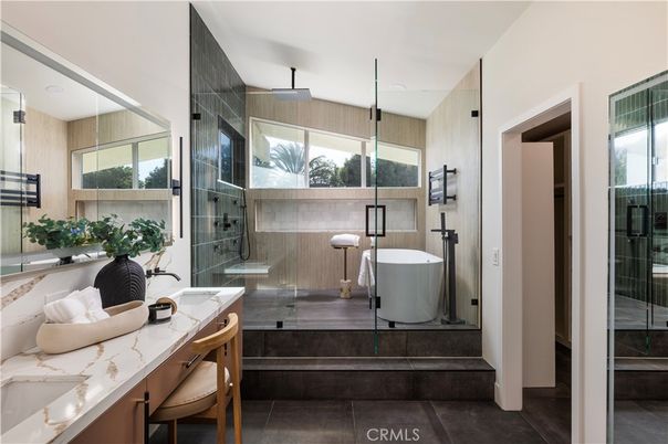 Bathroom, Dual Sink Vanities, Free Standing Baths, Glass Shower, Interior