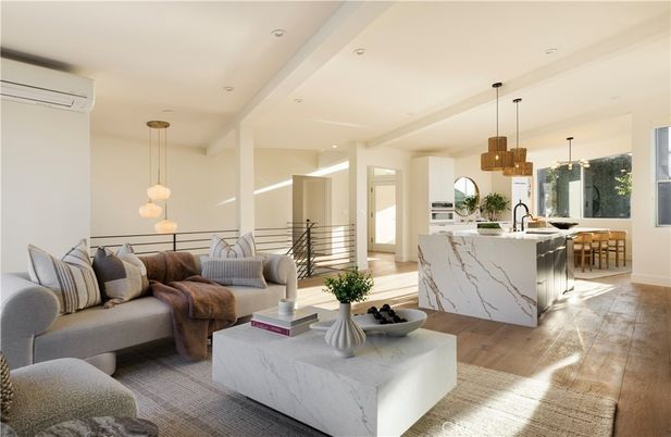 Interior, Kitchen, Living room, Pendant Lights, Recessed Lighting, Wood Texture Flooring
