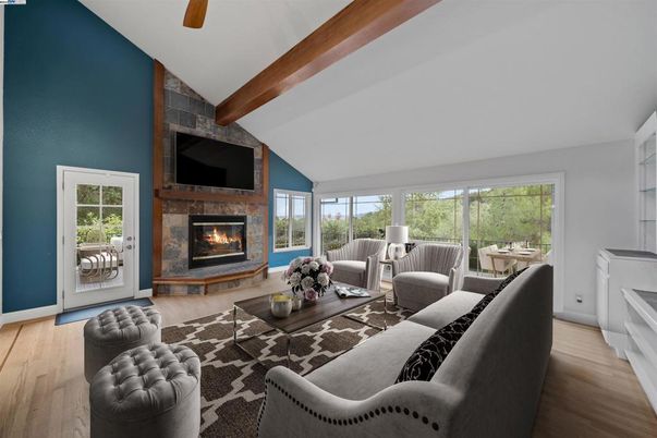 Fireplace, Interior, Living room, Wooden Beams, Wood Texture Flooring