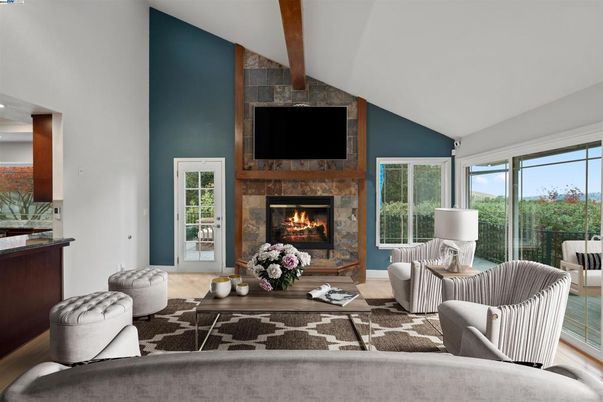 Fireplace, Interior, Living room, Wooden Beams