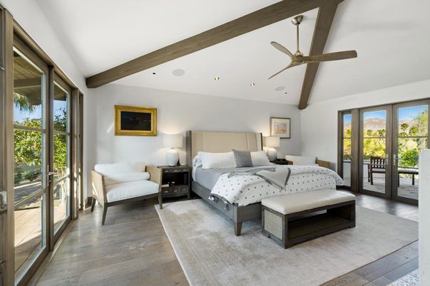 Bedroom, Interior, Recessed Lighting, Wooden Beams, Wood Texture Flooring