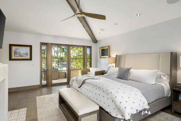 Bedroom, Interior, Recessed Lighting, Wooden Beams, Wood Texture Flooring