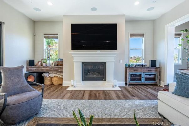 Fireplace, Interior, Recessed Lighting, Wood Texture Flooring