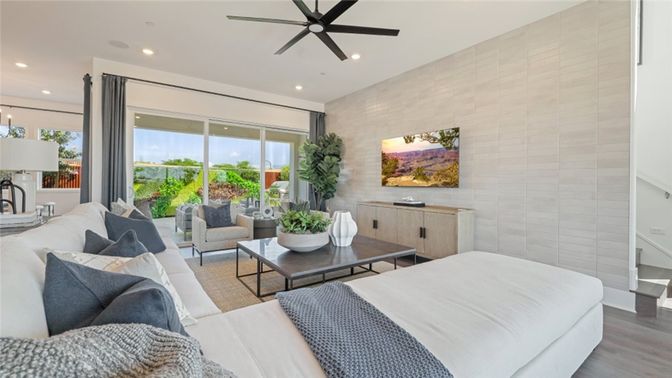 Interior, Living room, Recessed Lighting, Wood Texture Flooring