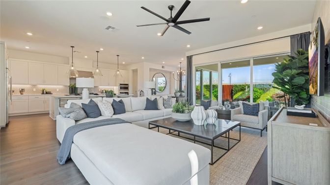 Interior, Kitchen, Living room, Pendant Lights, Recessed Lighting, Stainless Steel Appliances, Wood Texture Flooring