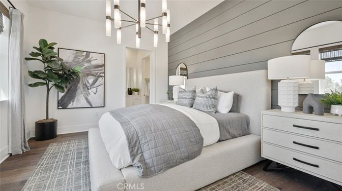 Bedroom, Interior, Pendant Lights, Wood Texture Flooring