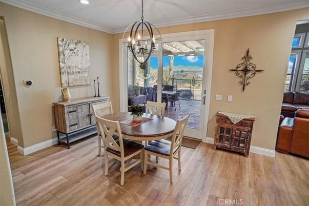 Chandelier, Dining room, Interior, Pendant Lights, Recessed Lighting, Wood Texture Flooring