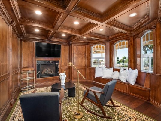 Fireplace, Interior, Living room, Recessed Lighting, Wooden Beams, Wooden Ceilings, Wood Texture Flooring, Wooden Walls
