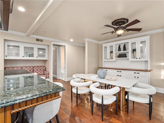 Dining room, Interior, Recessed Lighting, Wood Texture Flooring