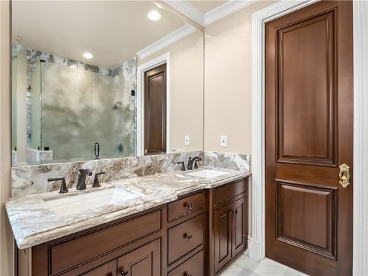 Bathroom, Dual Sink Vanities, Glass Shower, Interior, Recessed Lighting