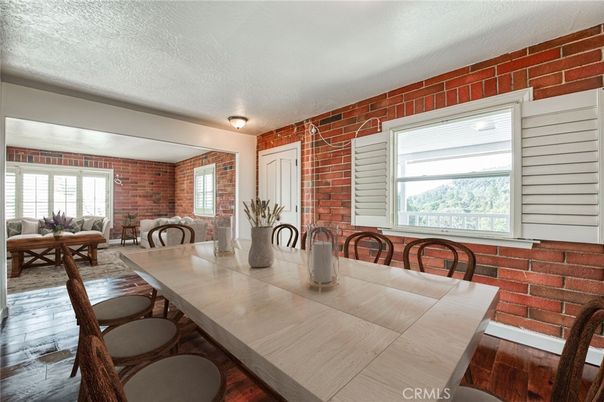 Dining room, Interior, Stone Walls, Wood Texture Flooring