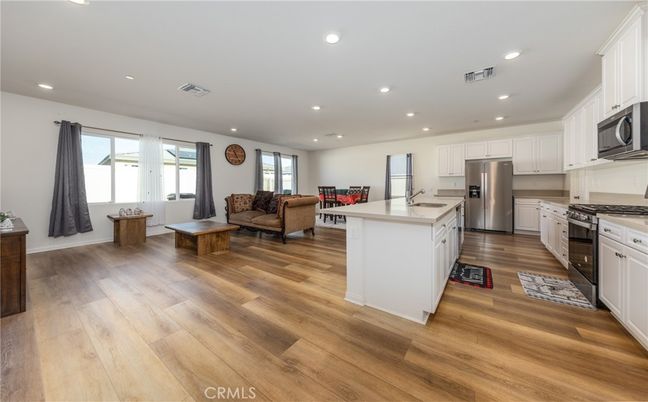 Interior, Kitchen, Living room, Recessed Lighting, Stainless Steel Appliances, Wood Texture Flooring