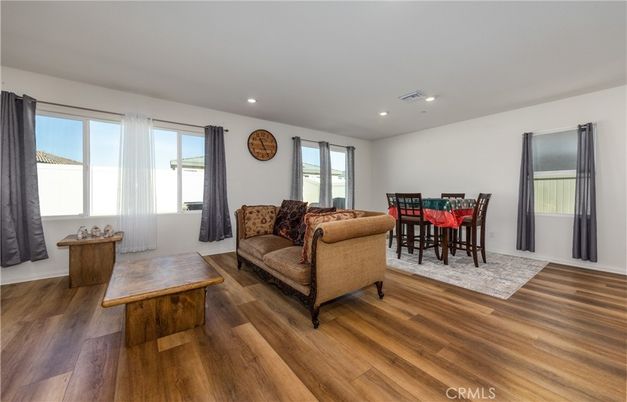 Dining room, Interior, Living room, Recessed Lighting, Wood Texture Flooring