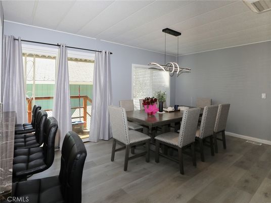 Dining room, Interior, Pendant Lights, Wood Texture Flooring