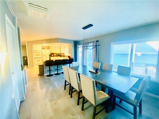 Dining room, Interior, Kitchen, Pendant Lights, Recessed Lighting, Water, Wood Texture Flooring