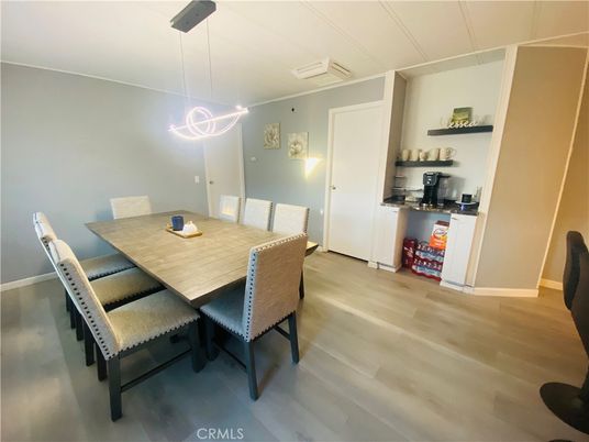 Dining room, Interior, Pendant Lights, Wood Texture Flooring