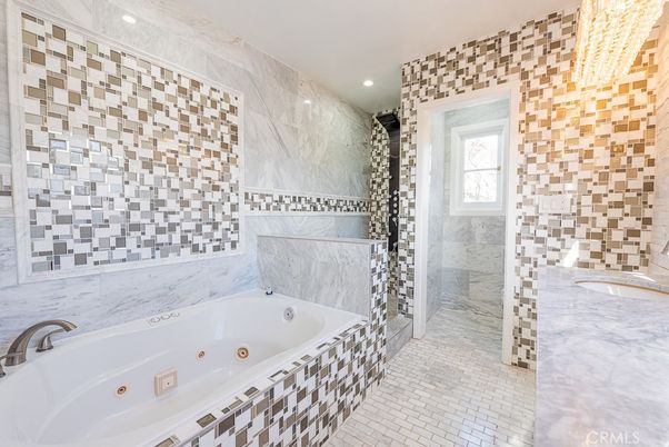 Bathroom, Glass Shower, Interior, Marble Walls, Recessed Lighting