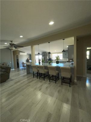 Dining room, Interior, Kitchen, Pendant Lights, Recessed Lighting, Wood Texture Flooring