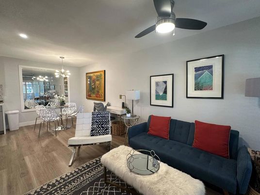 Chandelier, Dining room, Interior, Living room, Pendant Lights, Recessed Lighting, Wood Texture Flooring