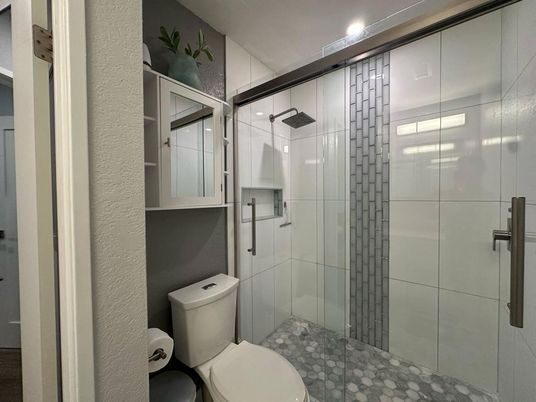 Bathroom, Glass Shower, Interior, Recessed Lighting