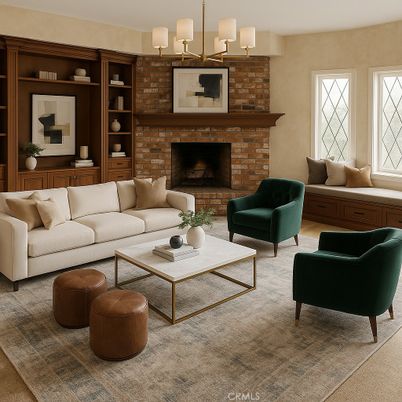 Chandelier, Fireplace, Interior, Living room, Stone Walls