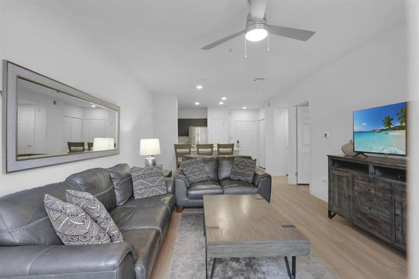 Interior, Kitchen, Living room, Recessed Lighting, Wood Texture Flooring