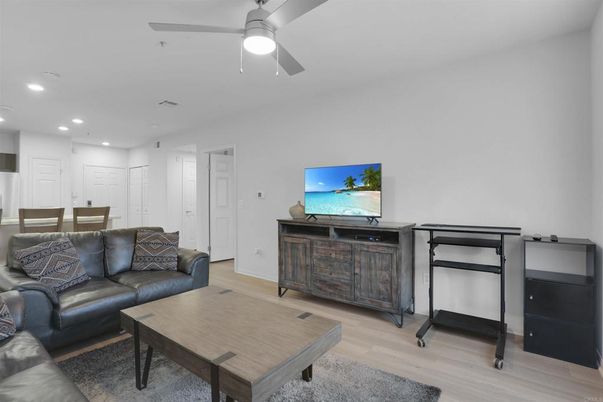 Interior, Living room, Recessed Lighting, Wood Texture Flooring