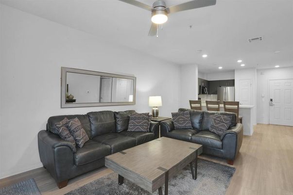 Interior, Kitchen, Living room, Recessed Lighting, Wood Texture Flooring
