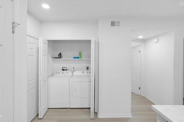 Interior, Recessed Lighting, Utility Closets, Washer, Wood Texture Flooring