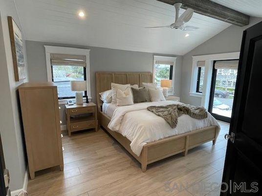 Bedroom, Interior, Recessed Lighting, Wooden Beams, Wood Texture Flooring