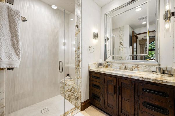 Bathroom, Glass Shower, Interior, Recessed Lighting