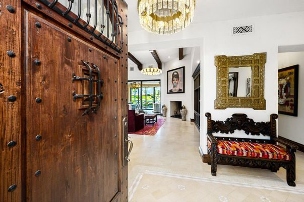 Chandelier, Fireplace, Interior