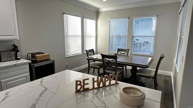 Dining room, Interior, Marble, Recessed Lighting, Wood Texture Flooring