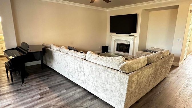 Fireplace, Interior, Living room, Piano, Wood Texture Flooring