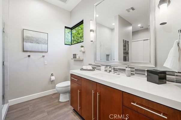 Bathroom, Interior, Recessed Lighting, Wood Texture Flooring