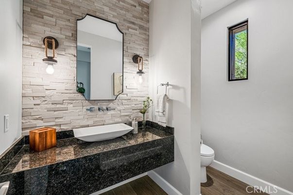 Bathroom, Interior, Stone Walls, Wood Texture Flooring