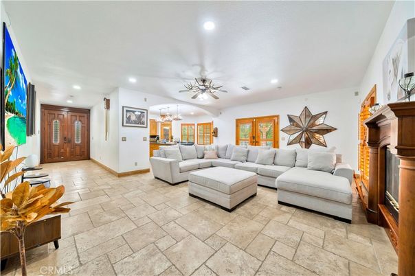 Chandelier, Fireplace, Interior, Living room, Recessed Lighting