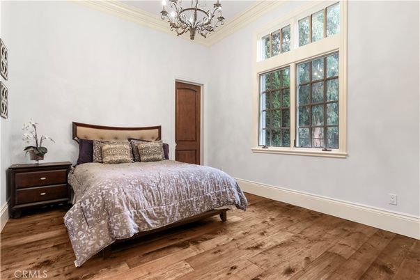 Bedroom, Chandelier, Interior, Wood Texture Flooring
