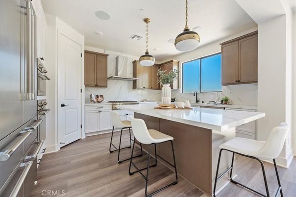 Interior, Kitchen, Pendant Lights, Stainless Steel Appliances, Wood Texture Flooring