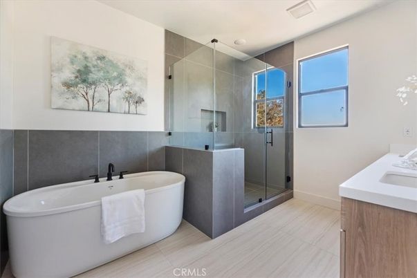 Bathroom, Dual Sink Vanities, Free Standing Baths, Glass Shower, Interior