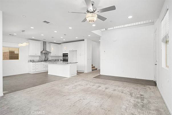 Empty room, Interior, Kitchen, Pendant Lights, Recessed Lighting, Stainless Steel Appliances