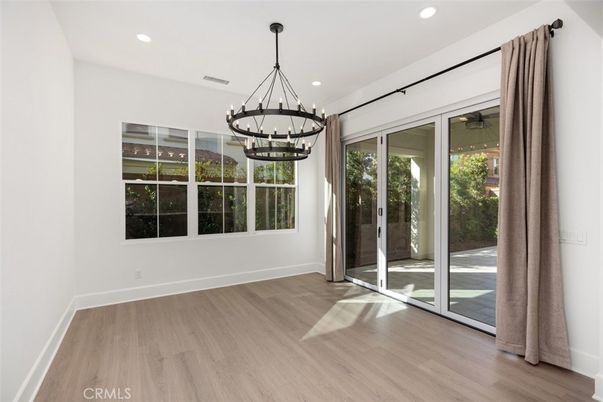 Chandelier, Empty room, Interior, Recessed Lighting, Wood Texture Flooring