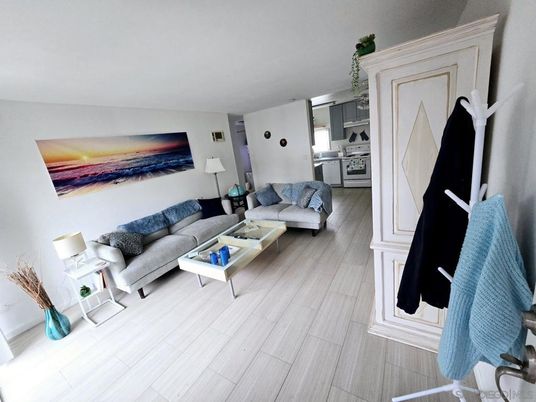 Interior, Kitchen, Living room, Stainless Steel Appliances, Wood Texture Flooring