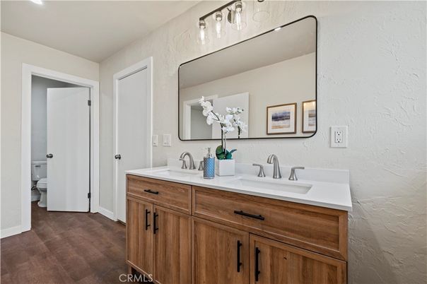 Bathroom, Dual Sink Vanities, Interior, Wood Texture Flooring
