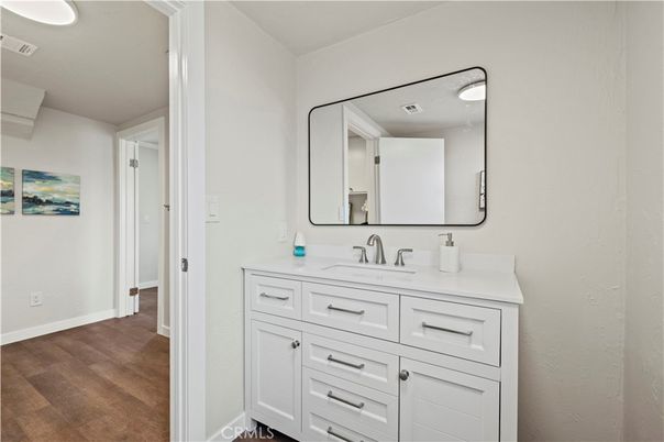 Bathroom, Dual Sink Vanities, Interior, Wood Texture Flooring