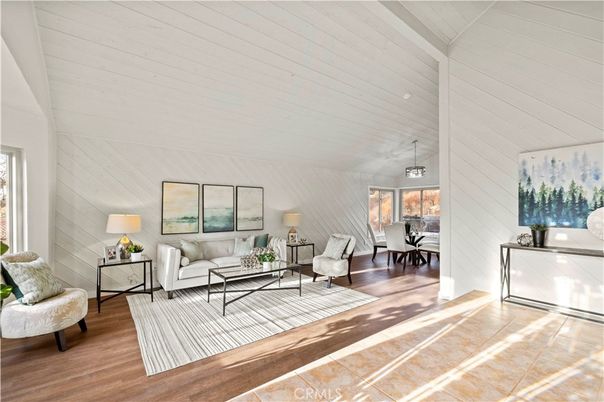 Dining room, Interior, Living room, Pendant Lights, Wood Texture Flooring
