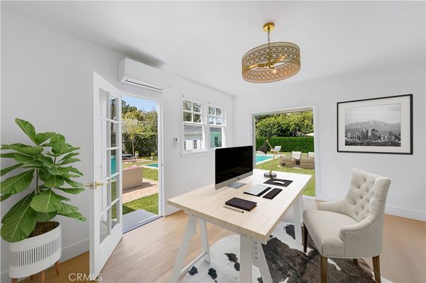 Chandelier, Home Office, Interior, Wood Texture Flooring
