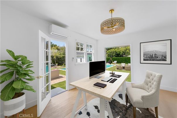 Chandelier, Home Office, Interior, Wood Texture Flooring
