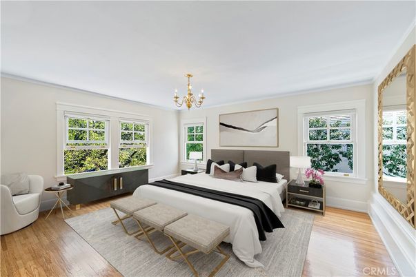 Bedroom, Chandelier, Interior, Wood Texture Flooring