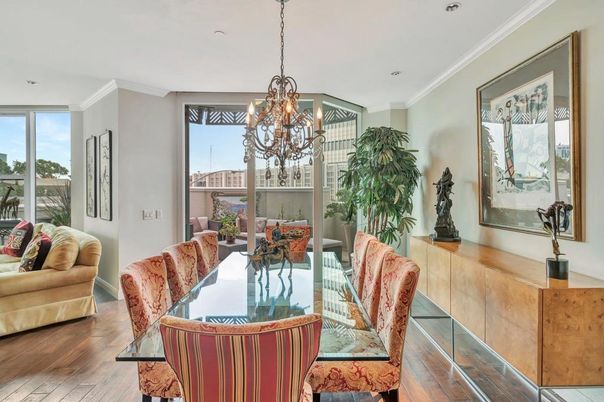Chandelier, Dining room, Interior, Recessed Lighting, Wood Texture Flooring